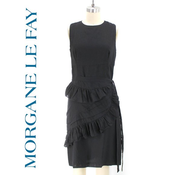 Morgane Le Fay Black Sleeveless Sheath Dress Asymmetric Apron Detail SZ S - Picture 2 of 16